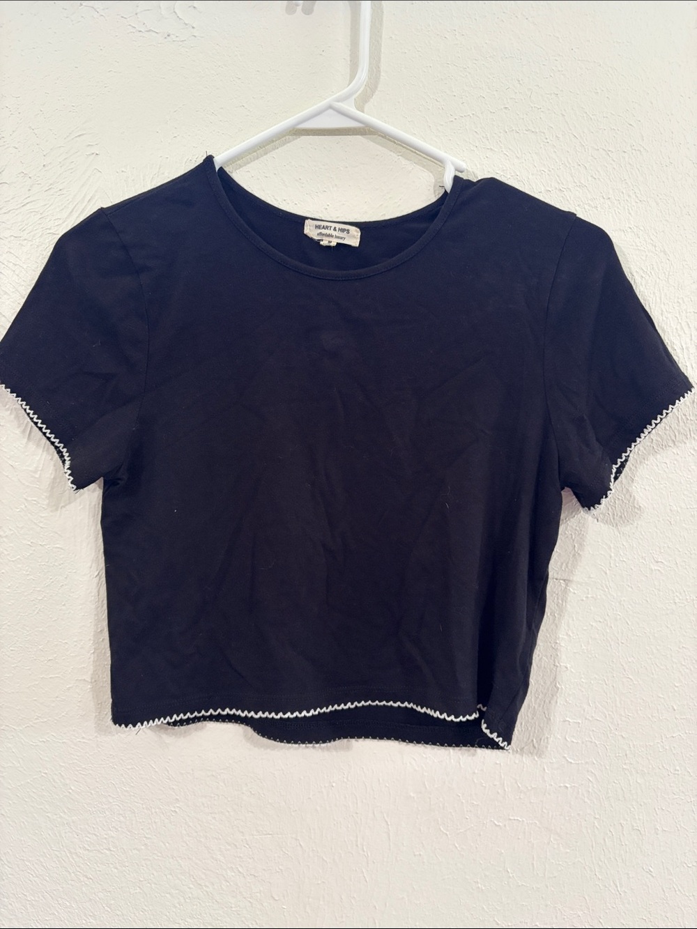 Heart & Hips Black Crop Top with White Zigzag Trim